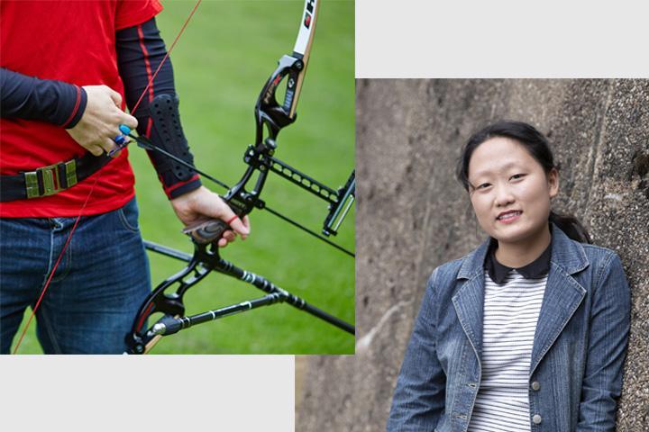 A crossover image of Anna Zhang and an Archery bow.