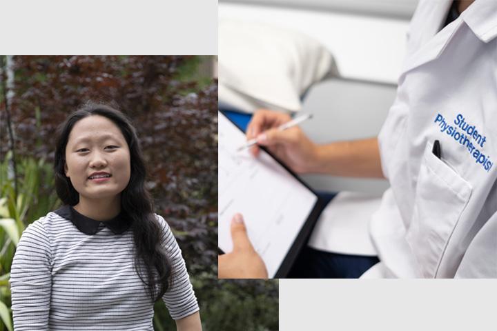 A crossover image of Anna Zhang and a Student Physiotherapist uniform.
