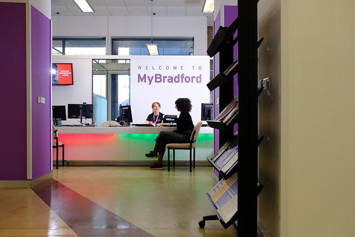 A student receiving support from a MyBradford advisor