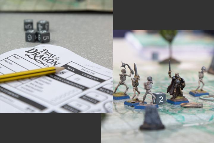 A shot of two square images featuring board games. 